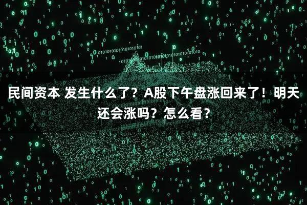 民间资本 发生什么了？A股下午盘涨回来了！明天还会涨吗？怎么看？